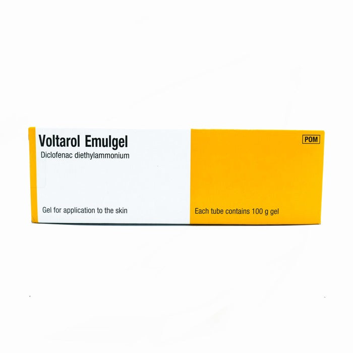 Box of Voltarol Emulgel gel packaging on a white background