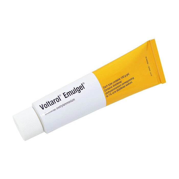 Tube of Voltarol Emulgel on a white background