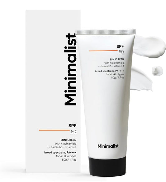 Tube and packaging of 'Minimalist' sunscreen on a white background
