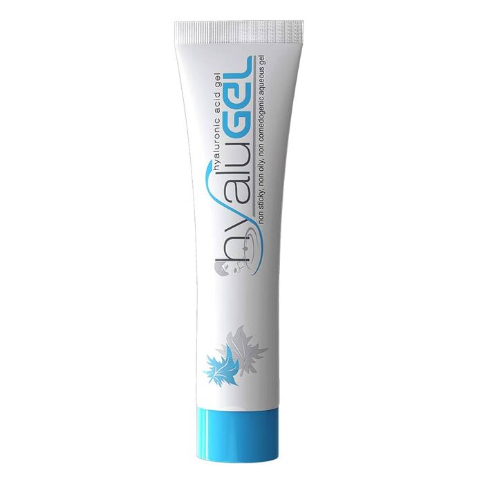 Tube of hyaluronic acid gel on a white background