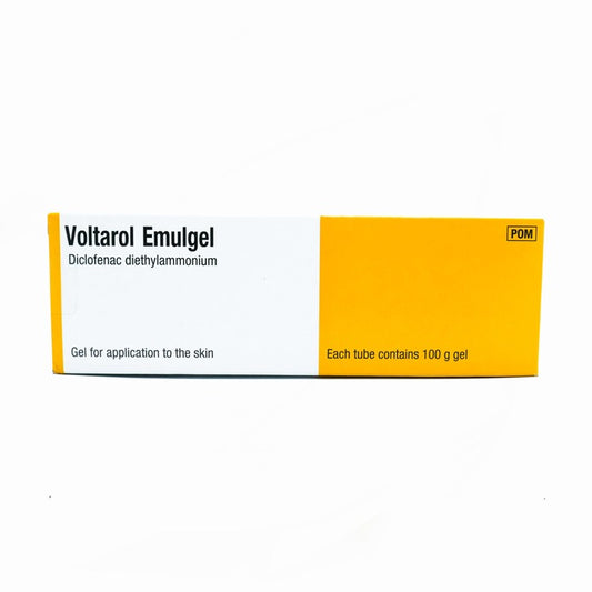 Box of Voltarol Emulgel gel packaging on a white background
